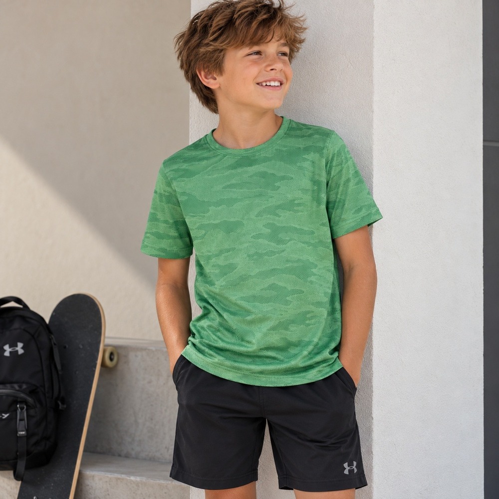 DSG Jacquard Movement Tee Boys M Green Camo Athletic Sporty Activewear Gorpcore